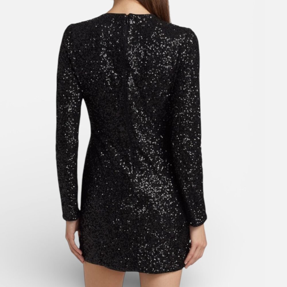 NWT Frame Sequin Mini Embellished Fitted Dress Black Long Sleeve Size S $798 - Picture 2 of 4